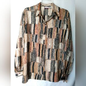 Vintage Tan Jay Blouse Brown Copper Black Animal Print Size 16 Chest 46"